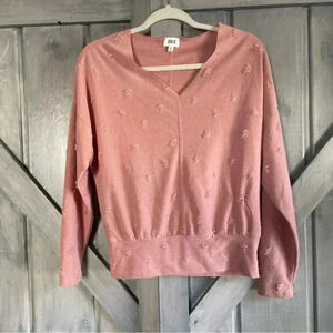 Buckle‎ women’s BKE Pink Distressed Dots Blouse- size small Swiss dot